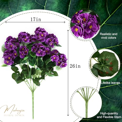 Muhanjia 26’’ Artificial Geranium Flowers for Outdoor Decoration,2PCS Silk Geranium Flowers UV Resistant Floor Plants for Garden Porch Patio Table Centerpieces Home Decor (Dark&Light Purple) - color: Dark&light Purple