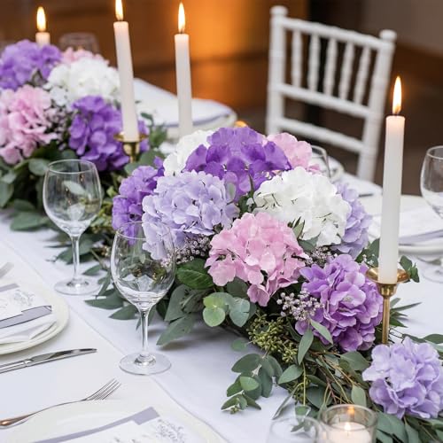 Suncalla 60 Pcs Artificial Hydrangea Flowers Bulk Silk Hydrangea Full Flowers Heads with Stems for Wedding, Home Table Centerpieces, Garden, Baby Shower, Party Decoration (Purple) - color: Purple