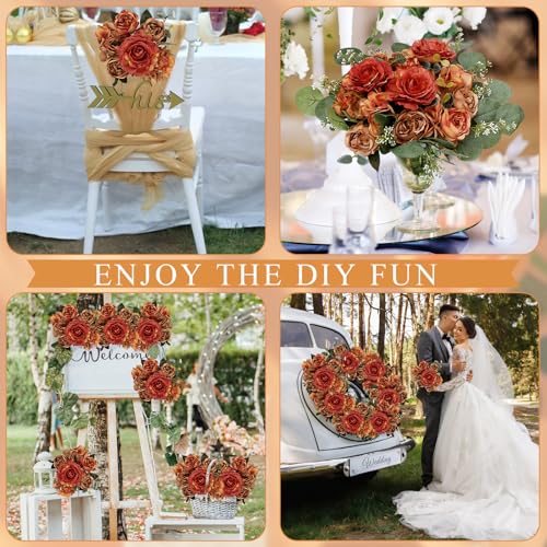 Burnt Orange Peony Artificial Flowers, Fall Faux Peonies Hydrangea Eucalyptus Bouquet 12 Packs Silk Vintage Realistic Peony Floral Arrangement for Wedding Centerpiece Table Vase Autumn Decor - color: Burnt Orange