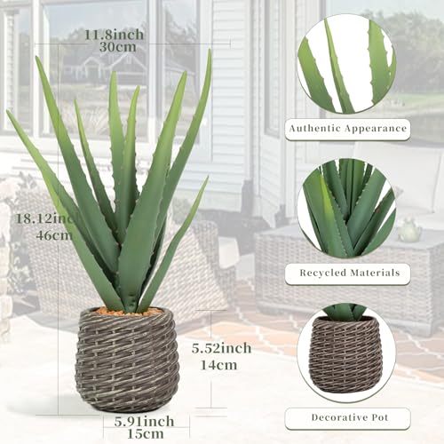 1.5ft Artificial Agave Plants, 18" Fake Aloe Vera Plant with 13 Leaves in Brown Pot, Large Faux Floor Plant for Home Office Hotel Bedroom Patio Balcony or Garden Indoor Decor - size: 18"