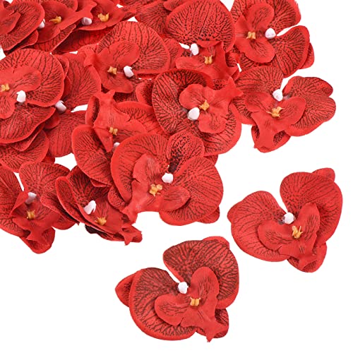 PATIKIL 7cm/2.8" Artificial Orchid Flower Heads, 20 Pack Silk Phalaenopsis Fake Butterfly Orchid Heads for Wedding Floral Bouquet Decor DIY Craft Making, Red - color: Red, size: 2.8"