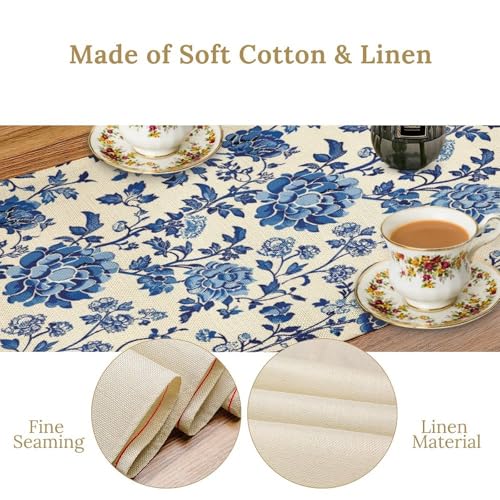 Vintage Flower Table Runner for Linen Table Decor, Retro Botanical Blue Floral Printed for Dining Room, Kitchen, Farmhouse, Wedding Party, Holiday Decorate 13" x 36" - color: Floral_17, size: 13"W x 36"L (Pack of 1)