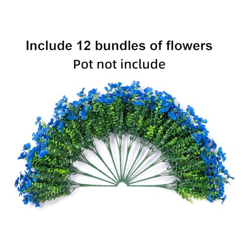 HyeFlora Artificial Flowers for Outdoor Indoor Garden Home Decoration, Faux Flower Daisy with Eucalyptus Leaves Fake Plants Greenery Boxwood Porch Patio, 12 Bundles (Blue) - color: Blue
