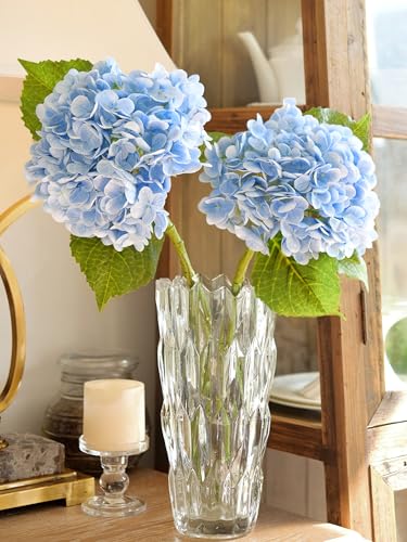 FiveSeasonStuff Real Touch Silk Hydrangea Flowers, 2 Large Long Stem Artificial Flowers for Floral Arrangements (Heavenly Blue) - color: Heavenly Blue (2 Stems)