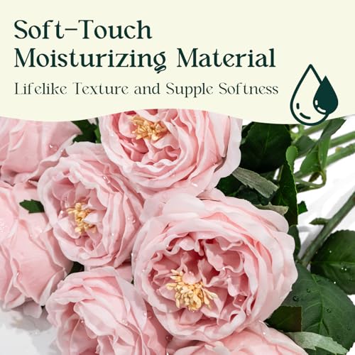 4 Pcs Real Touch Peonies Artificial Flowers, 3.5'' Big Bloom Austin Rose Peony Latex Fake Flower with Stems for Wedding Bouquet Party Valentines Arrangement Home Kitchen (Light Pink) - color: Light Pink