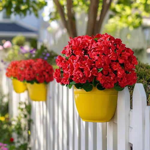 Artificial Crabapple Flowers for Outdoor 10 Pcs Artificial Chinese Flower Fake Flowers with Stems Silk Realistic Floral Arrangement for Front Door Porch Planter Patio Balcony (Red) - color: Red