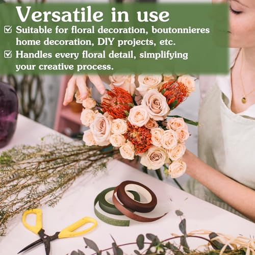 2 Roll Brown& Green Floral Tape 1/2" Width Flower Tape Florist Binding Tapes Waterproof Florals Tapes for Fresh Flowers Bouquets Stem Wrapping and Floral Arrangement Supplies
