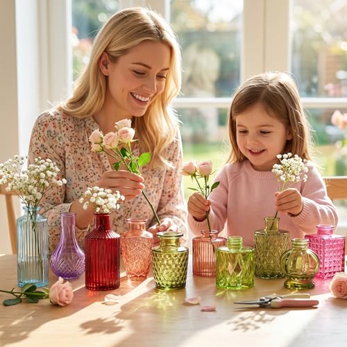 36 Pack Colorful Glass Bud Vase Set, Small Colored Vintage Vases for Centerpieces, Decorative Flower Vases for Wedding Home Table Decor - color: Colorful, size: 36pcs