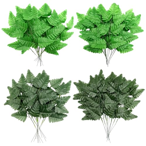 Zeyune 48 Pcs Spring Artificial Silk Leather Leaf Fern Stems 4 Styles Wedding Greenery Faux Leaves Pick 15.8 Inch 14.6 Inch Cemetery Leaf Plant Bouquet for Wedding Decor Garden Room Porch Decor