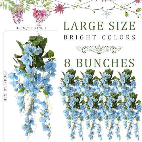 XunYee 8 Pcs Artificial Hibiscus Flowers for Outdoors Spring Summer Decor Fake Hanging Flowers Plants Uv-Resistant Faux Hibiscus Flower for Outside Porch Patio Front Door (Blue) - color: Blue