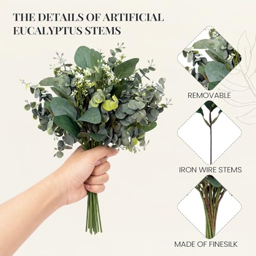 10 Pcs Mixed Eucalyptus Leaves Stems Bulk Artificial Eucalyptus Leaves Sprays Faux Oval Eucalyptus Leaves for Vase Bouquets Floral Arrangement Wreath Farmhouse Rustic Greenery Decor