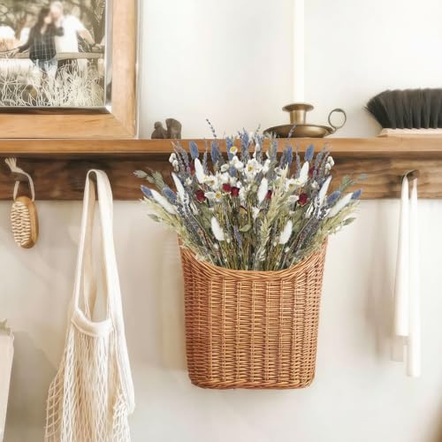 Natural Dried Flower Bouquet Dried Rose Lavender Straw Daisy Flowers White Bunny Tails Pussy Willow Floral Stems Arrangements for Vase Wedding Table Centerpiece Farmhouse Home Decor 17 Inch - color: Natural Flowers