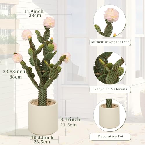 Artificial Cactus Plants 3ft, Fake Flower Plant with White Pot, Large Cacti Faux Floor Plant for Home Office Hotel Patio Balcony or Garden Balcony Indoor Outdoor Desert Decor - color: Yellow, size: 34 inches