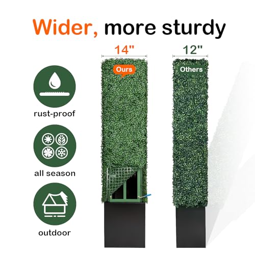 Artificial Boxwood Hedge Wall,Greenery Fake Faux Grass Backdrop Divider with Black Steel Planter Box,Outdoor Privacy Panels for Patio,Balcony,Restaurant,Garden,Party Décor 48" WX48 HX14 D - size: 48"WX48"HX14"D