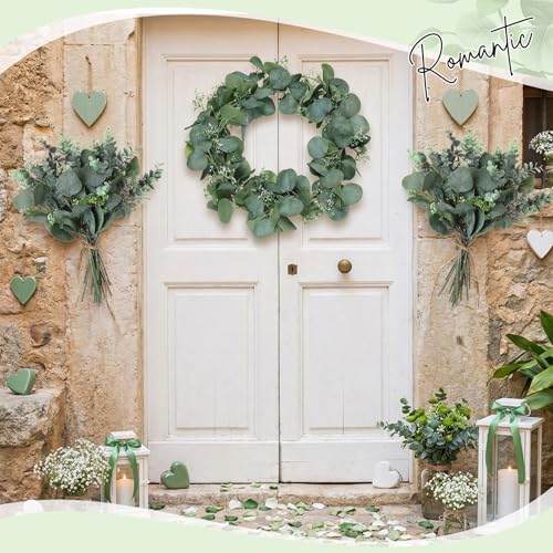 20 Pcs Eucalyptus Leaves Stems and Eucalyptus Garland 6.56 ft Artificial Silver Dollar Leave Picks Faux Branches Greenery Bouquet for Front Door Wedding Centerpiece Arch Wall Decoration Vase Filler
