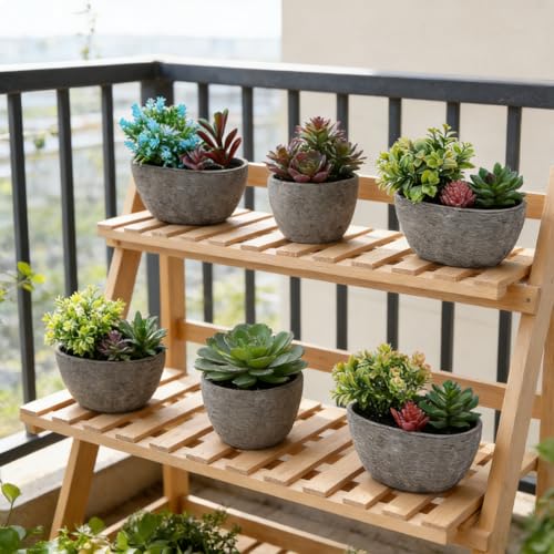 Artificial Potted Succulent Plant, Fake Greenery Simulated Succulent Pot, Small Faux Succulent Plant for Home Office Desk Table Indoor Decoration (H)
