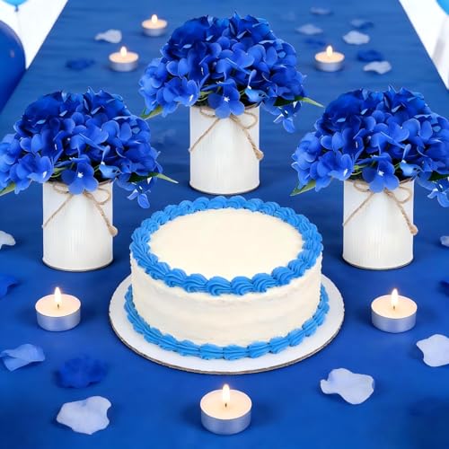 Flower Table Centerpieces - Set of 6 Floral Arrangement Artificial Wedding Hydrangeas Floral Arrangement with Rustic Metal Vase for Bridal Tea Party Event Decorations - Royal Blue - color: Royal Blue