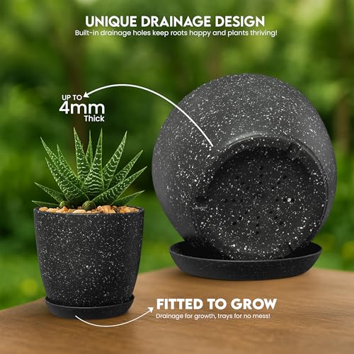 Utopia Home - Spotty Plant Pots Indoor with Drainage - 7/6.6/6/5.3/4.8 Inches Flower Pots - 10 Pack Plastic Planters - Ideal for Stocking Stuffers - (Speckled Black, Pack of 10) - color: Speckled Black, size: Pack of 10