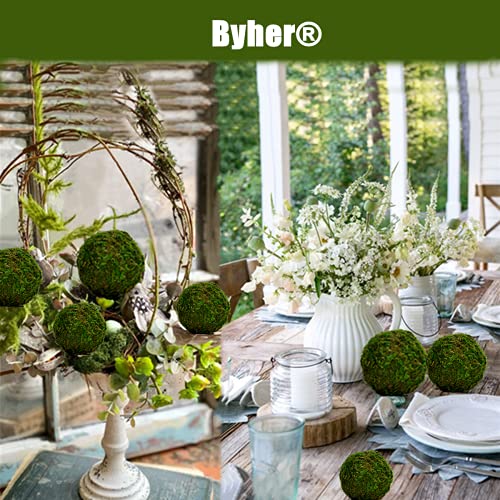 BYHER Natural Green Moss Decorative Ball,Handmade (3.5"-Set of 6) - size: 3.5"-set of 6