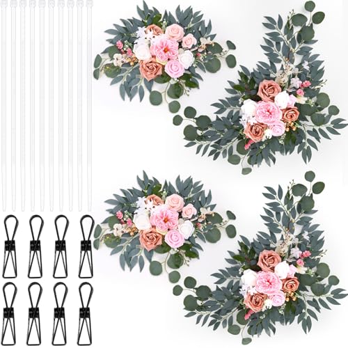 Hotop Wedding Arch Flowers Set of 4 Artificial Flower Swag Wedding Faux Floral Swag with 10 Cable Tie and 8 Clip for Party Welcome Signs Ceremony Reception Backdrop Decor(Dark Pink Rose Gradient) - color: Dark Pink Rose Gradient