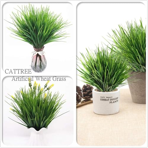 Artificial Wheatgrass Outdoor Plants, Fake Wheat Grass Shrubs UV Resistant Greenery Faux Plastic Plant for Indoor Home Decor Garden Porch Office Wedding Christmas Planter Filler Decoration 12 Bundles - color: Wheat Grass-12 Pcs