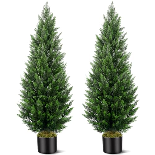 Vitalismo Artificial Topiary Cedar Trees 5FT Tall 2 Set, Outdoor Indoor Faux Pine Shrubs Plants, Realistic Fake Plants Front Porch Decor, Artificial Bushes Cypress for Home Front Door Offices - color: Cedar, size: 5ft