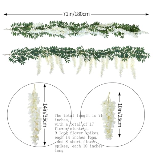 1pc/2pcs Encrypted Flower Vine Wisteria Artificial Flowers Garland,White Wisteria Hanging Flowers Flower Garland Decorations for Home Garden Outdoor Ceremony Wedding Arch Decoration (White, 2pcs) - color: White, size: 2pcs