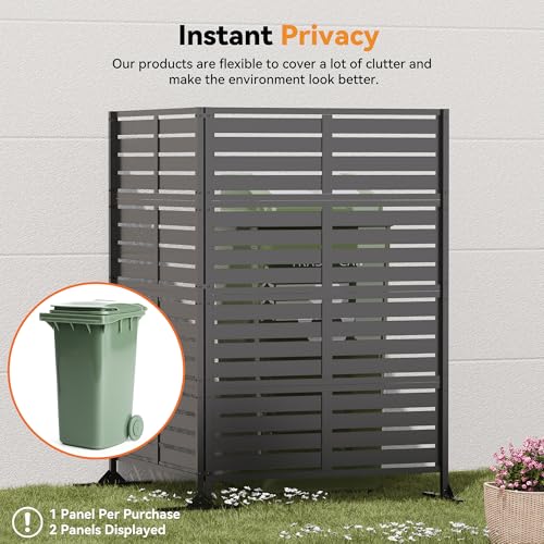 Modern Shade Metal Privacy Screen Outdoor 72" H x 48" W, Stable & Durable Privacy Fence Panels for Instant Privacy & Space Division, Freestanding Decorative Patio Screens for Outdoor, Black (1 Panel) - size: 1 Panel