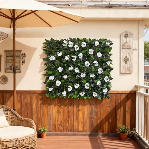 Expandable Fence Privacy Screen for Balcony Patio Outdoor,Decorative Faux Ivy Fencing Panel,Artificial Hedges (Single Sided Leaves)… - color: WHITE FLOWER