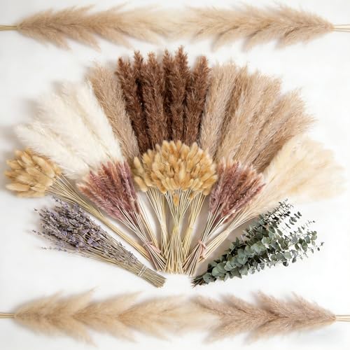 710Pcs Natural Dried Pampas Grass Decor, 9 Types Dried Flowers for Vase, Boho Pampas Bouquet for Wedding, Party, Centerpiece Table, Modern Home, Western Living Room, Nursery, Farmhouse Decor 17''