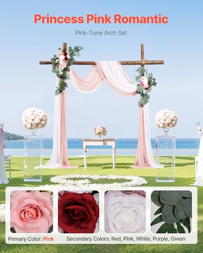 VEVOR Artificial Wedding Arch Flowers Kit, Pink Wedding Arch Flowers with Drapes Kit- 2 Pcs Floral Arrangement, 2 Pcs Sheer Drapes, for Ceremony Bouquets Reception Backdrop Decoration（No include wood） - color: Dusty Rose, size: 4 Pcs