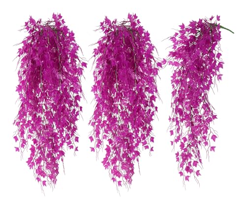 RECUTMS Fake Hanging Plants Artificial Ivy Leaf Faux Vine Plants Outdoor Artificial Hanging Plants Fake Plant Wall Decor Indoor UV Resistant Plants Home Room Decoration(Pure Fuchsia) - color: Pure Fuchsia, size: Hanging Ivy