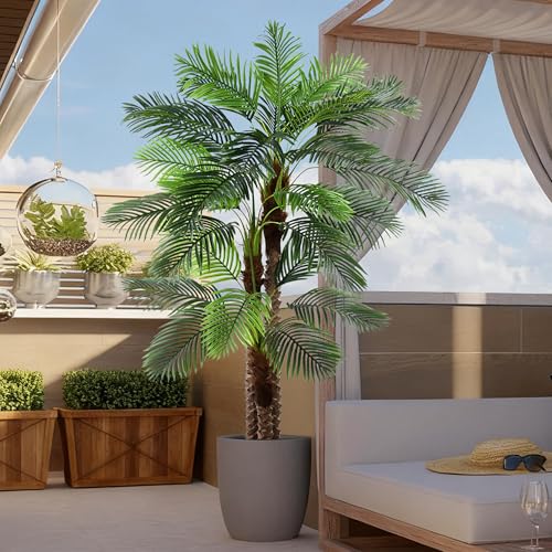 8FT Artificial Palm Tree - Tall Fake Palm Tree with 30 Lifelike Leaves & Realistic Trunk, 96" Large Faux Tropical Phoenix Palm Plant for Home Living Room Poolside Office Hotel Mall Decor - size: 8ft