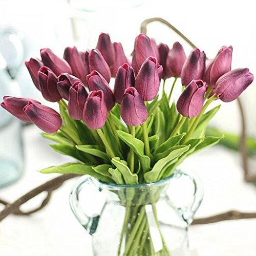 30 pcs Real-Touch Artificial Tulip Flowers Home Wedding Party Decor (Dark Purple) - color: Dark Purple