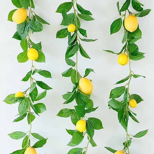 Dallisten 3 Strands Lemon Artificial Vines, 71" Lemon Silk Vine Garland with Green Leaves, Fake Hanging Plants Greenery Decor for Home, Bedroom, Wall, Party, Wedding Decoration - color: Lemon Vine