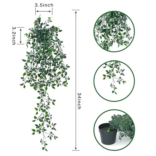 Freyalife 2pcs Fake Hanging Plants for Room Decor,Artificial Potted Plants Eucalyptus for Aesthetic Vintage Boho Home Office Living Bedroom Wall Patio Bathroom Bookshelf Christmas Indoor Outdoor Decor - color: 2 Pots of Mandala Eucalyptus