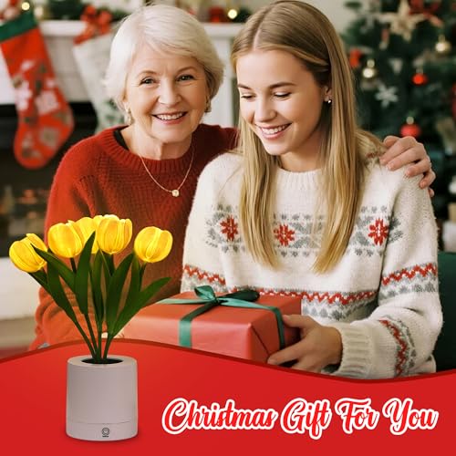 WSYEAR Flower Table Lamp Tulip Desk LED Night Light for Home Living Room Decor Artificial Flower with Vase Table Centerpieces for Birthday Holiday Party Wedding Room Decoration - color: Yellow tulip