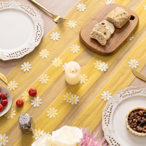 Artoid Mode Yellow Daisy Gauze Embroidery Table Runner 120 Inch 10FT, Tulle Seasonal Spring Kitchen Dining Holiday Table Decor for Home Party - color: Yellow
