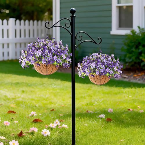 INQCMY Artificial Hanging Flowers for Outdoors, 5 Bundles UV Resistant Artificial Hanging Baskets,All Weather Fake Flowers for Patio, Porch, Yard, Window Box,Home for Spring Summer Decoration. - color: Deep Purple