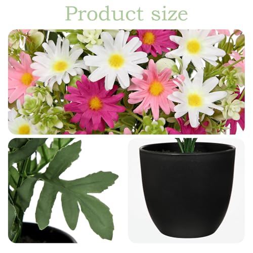 DILATATA Artificial Daisy Flowers in Pot 12 Inch Fake Flowers Silk Daisy Arrangement Faux Plant Flower Decor for Spring Home Decor Table Centerpiece Garden Porch Window - Pink - color: Pink-daisy