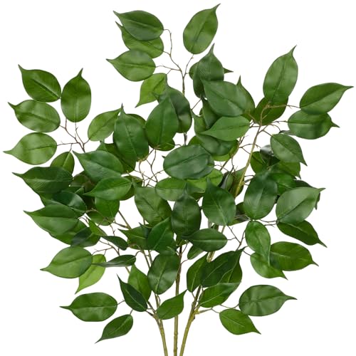Ficus Leaves Artificial Branches 35.4" Faux Ficus Tree Branches Fake Greenery Plant Spray for Tree DIY Arch Wedding Bouquet Wreath Wall Decor - 3PCS - color: 35inch-3pcs/Green