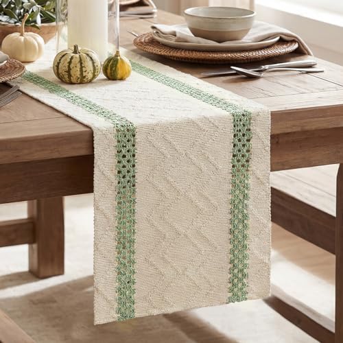 Artoid Mode Sage Green Stripe Woven Table Runner, Seasonal Holiday Hollow Kitchen Dining Table Decoration for Home Party Decor 12x72 Inch - color: Sage Green, size: 12" x 72", Table Runner