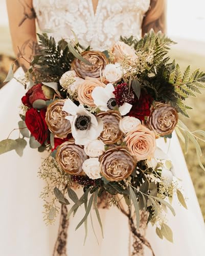 IPOPU 10pcs Coffee Peonies Artificial Flowers Real Touch Silk Peonies with Stems Real Look Fake Peony for Home Wedding Hotel Office Party Centerpiece Decorations - color: Coffee
