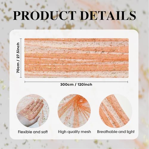 Artoid Mode Orange Gold Gauze Table Runner 120 Inch 10FT, Glitter Metallic Foil Sheer Dining Wedding Anniversary Holiday Table Decor for Home Party - color: Orange, size: 28" x 120"