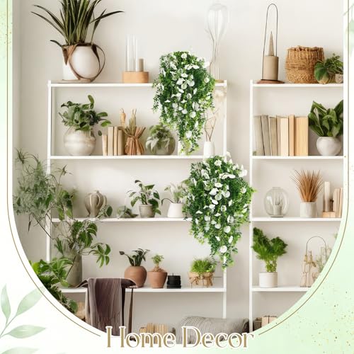 Yinder 2 Set/6pcs Artificial Eucalyptus and Morning Glory Stems, Fake Hanging Flowers for Wedding Home Garden Patio Porch Decor