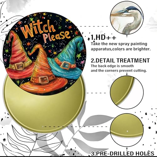 Vintage Witch Round Metal Sign Witch Please Halloween Sign Farmhouse Rustic Wreath Wall Decoration for Indoor Outdoor Home Porch Window Decor 12 Inch - color: Thanksgiving 15, size: 12 inches