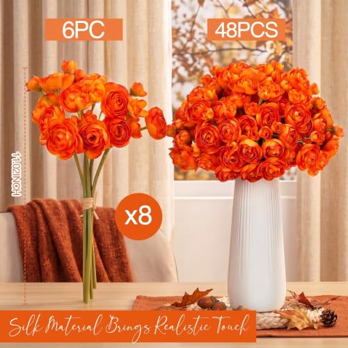 Giegxin 48 Pcs Ranunculus Artificial Flower,Real to Lifelike Peonies Artificial Flower Silk Faux DIY Bouquet for Wedding Bridal Shower Centerpieces Arrangements Home Decorations(Orange) - color: Orange