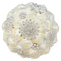 Sharebeauty 7.9 Inch Handmade Satin Rose Bridal Bouquet Toss Round Wedding Bouquet Throw Toss Artificial Flower Bunch Ivory - color: W3217d01 Ivory