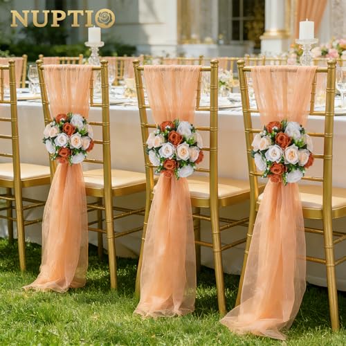 NUPTIO Terracotta Flower Ball Centerpieces: 6 Pcs Artificial Rose Kissing Balls for Wedding Party Tables - Faux Silk Floral Arrangements for Fall Home Thanksgiving Event Dining Decorations - color: Terracotta & Champagne & Creamy White, size: 6 Pcs