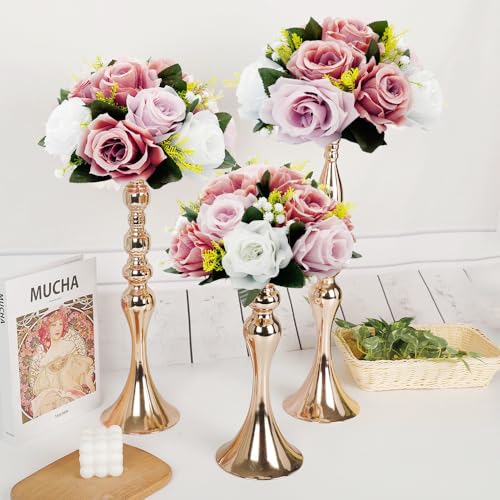 10Pcs Artificial Flower Balls for Centerpieces, Large Round Rose Balls for Parties Valentine's Day Wedding Centerpieces and Home Office Decor (Dusty Pink & White) - color: Dusty Pink & White